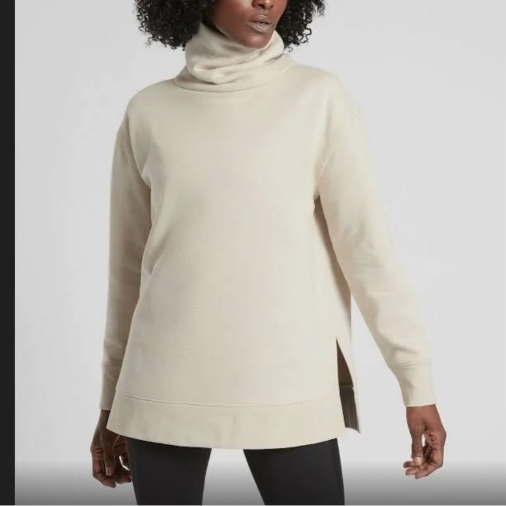 Athleta 24/7 Funnel Neck Sweatshirt‎ Putty Tan/Cream S/502851
